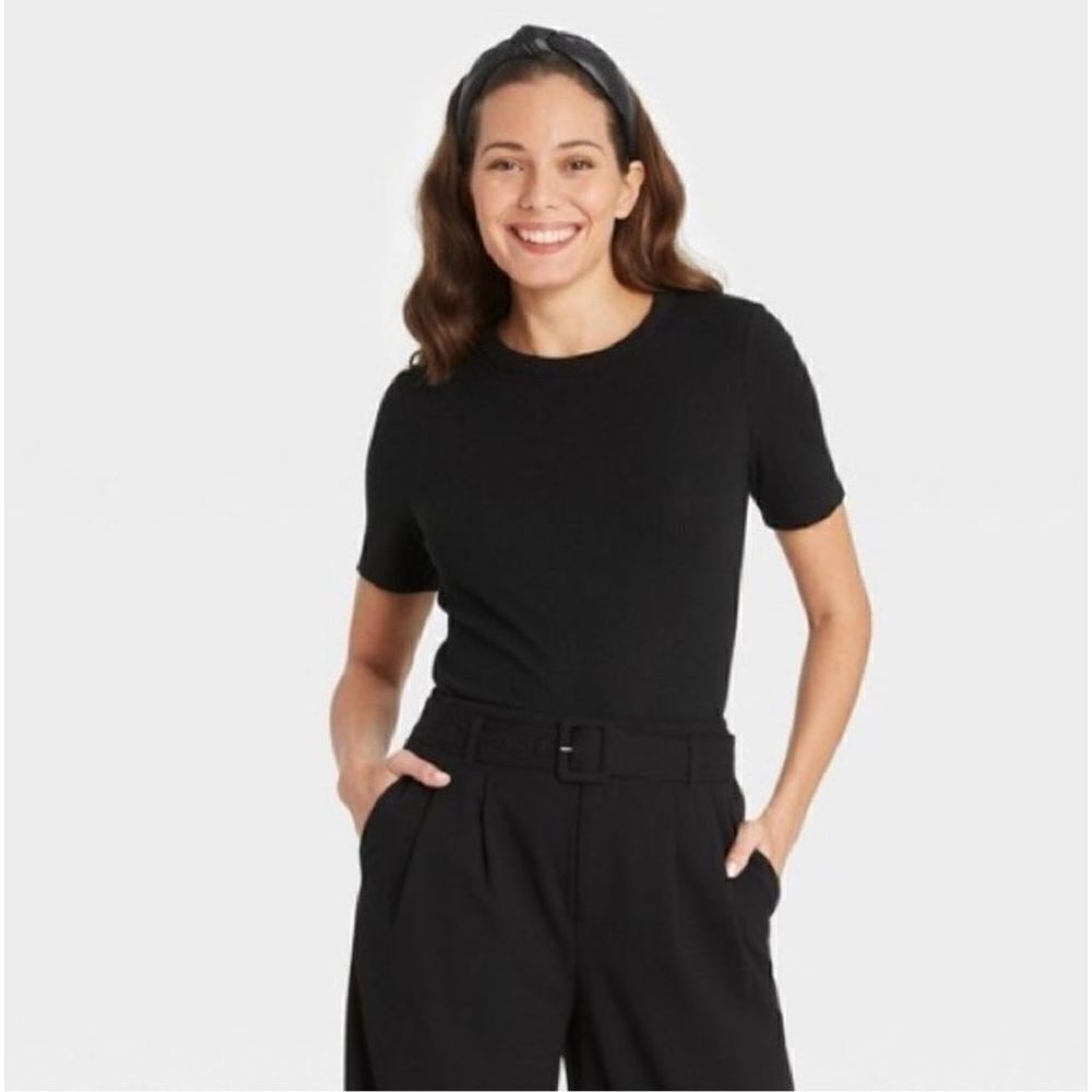 NWT Womens A New Day Black Slub Ribbed Knit Top Shirt - Sz XS